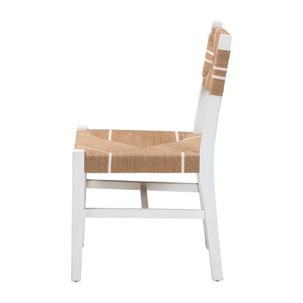 Baxton Studio bali Talli Handcrafted Bohemian Dining Chair - White Mahogany Frame with Modern Loom Weave Design BCP-03-Wood/White-DC