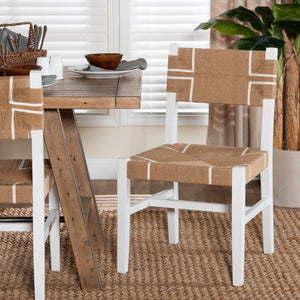 Baxton Studio bali Talli Handcrafted Bohemian Dining Chair - White Mahogany Frame with Modern Loom Weave Design BCP-03-Wood/White-DC