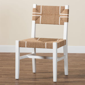 Baxton Studio bali Talli Handcrafted Bohemian Dining Chair - White Mahogany Frame with Modern Loom Weave Design BCP-03-Wood/White-DC