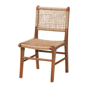 Baxton Studio bali Ariba Dining Chair - Handcrafted Mahogany Frame & Viro Fiber Weaving, Rustic Boho Accent Chair DC-05-Arimbi-Brown Wood/Rattan-DC