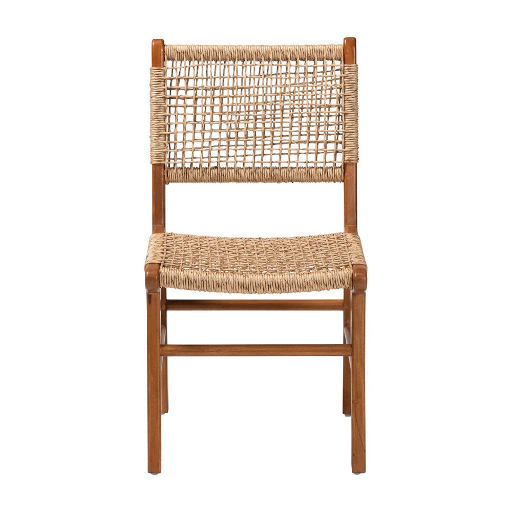Baxton Studio bali Ariba Dining Chair - Handcrafted Mahogany Frame & Viro Fiber Weaving, Rustic Boho Accent Chair DC-05-Arimbi-Brown Wood/Rattan-DC