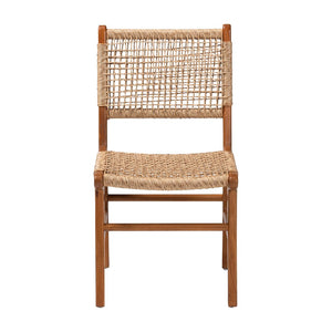 Baxton Studio bali Ariba Dining Chair - Handcrafted Mahogany Frame & Viro Fiber Weaving, Rustic Boho Accent Chair DC-05-Arimbi-Brown Wood/Rattan-DC