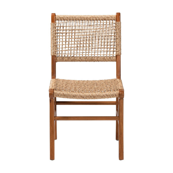 Baxton Studio bali Ariba Dining Chair - Handcrafted Mahogany Frame & Viro Fiber Weaving, Rustic Boho Accent Chair DC-05-Arimbi-Brown Wood/Rattan-DC