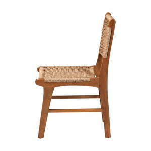 Baxton Studio bali Ariba Dining Chair - Handcrafted Mahogany Frame & Viro Fiber Weaving, Rustic Boho Accent Chair DC-05-Arimbi-Brown Wood/Rattan-DC