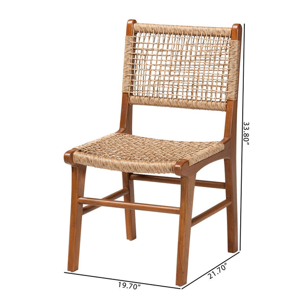 Baxton Studio bali Ariba Dining Chair - Handcrafted Mahogany Frame & Viro Fiber Weaving, Rustic Boho Accent Chair DC-05-Arimbi-Brown Wood/Rattan-DC
