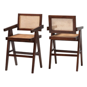Baxton Studio bali Kresna Rattan Counter Stool Set of 2 – Handcrafted Mahogany Frame, Ergonomic Design & Style BC-01-Kresna-Brown Wood/Rattan-CS