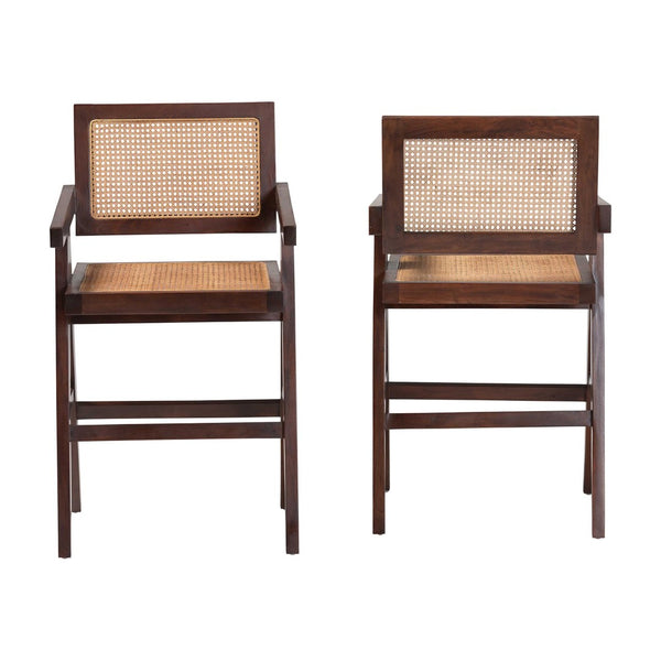 Baxton Studio bali Kresna Rattan Counter Stool Set of 2 – Handcrafted Mahogany Frame, Ergonomic Design & Style BC-01-Kresna-Brown Wood/Rattan-CS