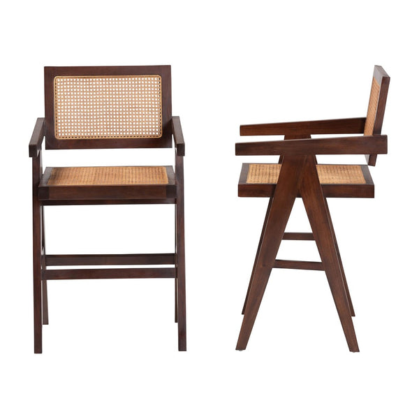 Baxton Studio bali Kresna Rattan Counter Stool Set of 2 – Handcrafted Mahogany Frame, Ergonomic Design & Style BC-01-Kresna-Brown Wood/Rattan-CS