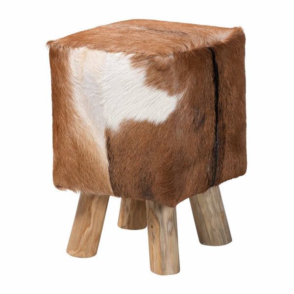 Baxton Studio bali Scotlyn Handcrafted Goat Leather Footstool with Teak Wood Legs - Rustic Boho Accent for Home SGLS-01-Teak Wood/Natural-Stool