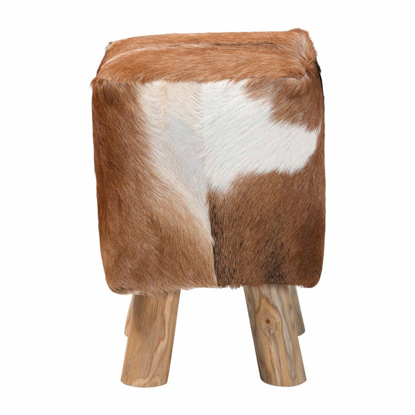 Baxton Studio bali Scotlyn Handcrafted Goat Leather Footstool with Teak Wood Legs - Rustic Boho Accent for Home SGLS-01-Teak Wood/Natural-Stool