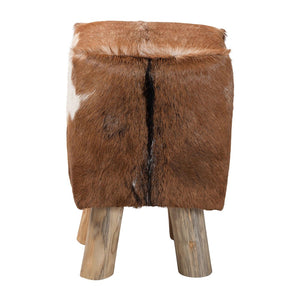 Baxton Studio bali Scotlyn Handcrafted Goat Leather Footstool with Teak Wood Legs - Rustic Boho Accent for Home SGLS-01-Teak Wood/Natural-Stool