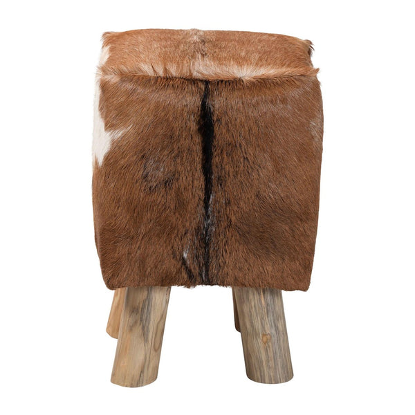 Baxton Studio bali Scotlyn Handcrafted Goat Leather Footstool with Teak Wood Legs - Rustic Boho Accent for Home SGLS-01-Teak Wood/Natural-Stool