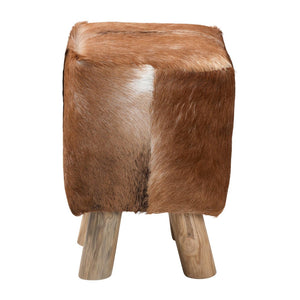 Baxton Studio bali Scotlyn Handcrafted Goat Leather Footstool with Teak Wood Legs - Rustic Boho Accent for Home SGLS-01-Teak Wood/Natural-Stool