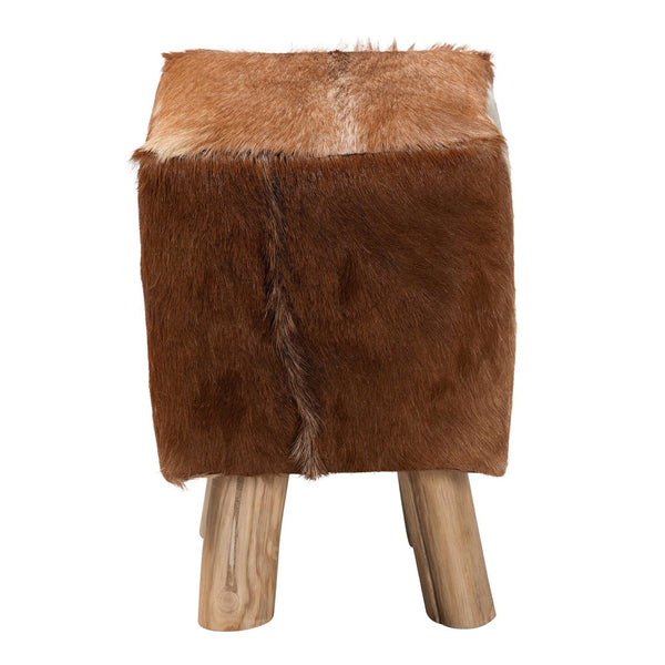 Baxton Studio bali Scotlyn Handcrafted Goat Leather Footstool with Teak Wood Legs - Rustic Boho Accent for Home SGLS-01-Teak Wood/Natural-Stool