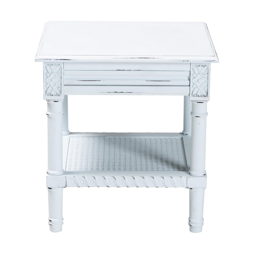 Baxton Studio Baxton Studio Jeanne Vintage White Wood End Table with Hand-Carved Floral Design & Storage Shelf JY23B392-Wooden White-ET