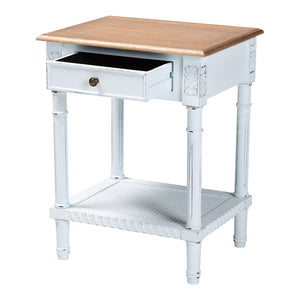 Baxton Studio Baxton Legrand French-Inspired 1-Drawer End Table with Rattan Shelf - Classic Two-Tone Design JY23B395-Wooden White/Light Brown-ET