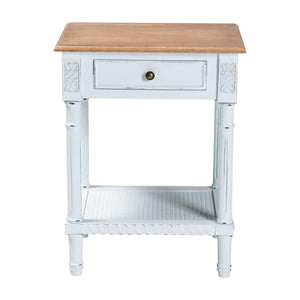 Baxton Studio Baxton Legrand French-Inspired 1-Drawer End Table with Rattan Shelf - Classic Two-Tone Design JY23B395-Wooden White/Light Brown-ET