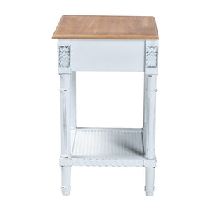 Baxton Studio Baxton Legrand French-Inspired 1-Drawer End Table with Rattan Shelf - Classic Two-Tone Design JY23B395-Wooden White/Light Brown-ET