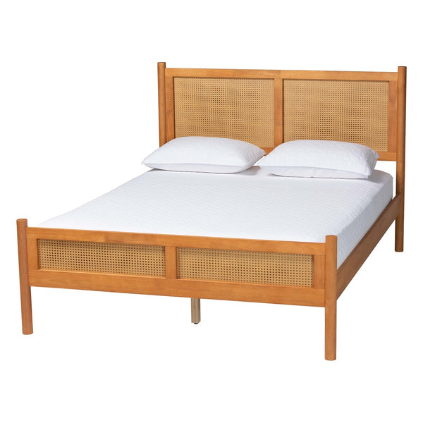 Baxton Studio Baxton Studio Jenn Queen Platform Bed - Japandi Design with Distressed Rattan & Warm Wood Elegance MG0224-1-5703R Rattan/NTOak1203-Queen