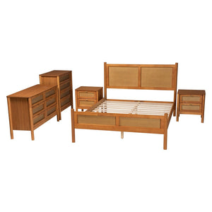 Baxton Studio Baxton Studio Jenn Golden Brown Wood Japandi Queen Size Bedroom Set with Rattan Accents & Style 5-Piece Jenn-Distressed/NT Oak-Queen 5PC Bedroom Set