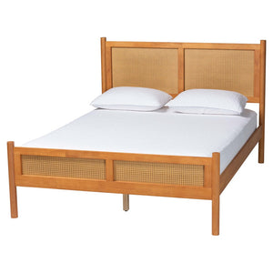 Baxton Studio Baxton Studio Jenn Golden Brown Wood Japandi Queen Size Bedroom Set with Rattan Accents & Style 5-Piece Jenn-Distressed/NT Oak-Queen 5PC Bedroom Set