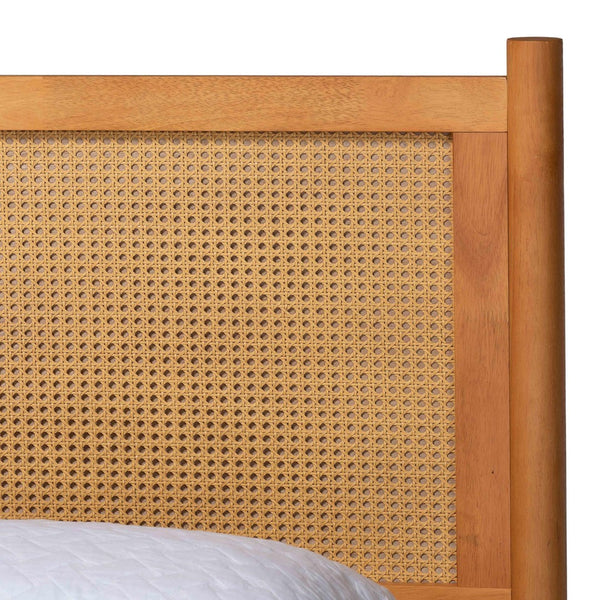 Baxton Studio Baxton Studio Jenn Golden Brown Wood Japandi Queen Size Bedroom Set with Rattan Accents & Style 5-Piece Jenn-Distressed/NT Oak-Queen 5PC Bedroom Set