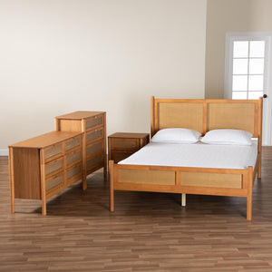 Baxton Studio Baxton Studio Jenn Golden Brown Wood Japandi Queen Size Bedroom Set with Rattan Accents & Style 4-Piece Jenn-Distressed/NT Oak-Queen 4PC Bedroom Set