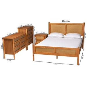 Baxton Studio Baxton Studio Jenn Golden Brown Wood Japandi Queen Size Bedroom Set with Rattan Accents & Style 4-Piece Jenn-Distressed/NT Oak-Queen 4PC Bedroom Set