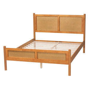 Baxton Studio Baxton Studio Jenn Queen Platform Bed - Japandi Design with Distressed Rattan & Warm Wood Elegance MG0224-1-5703R Rattan/NTOak1203-Queen