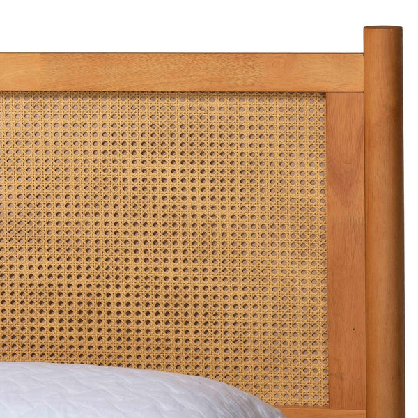 Baxton Studio Baxton Studio Jenn Queen Platform Bed - Japandi Design with Distressed Rattan & Warm Wood Elegance MG0224-1-5703R Rattan/NTOak1203-Queen