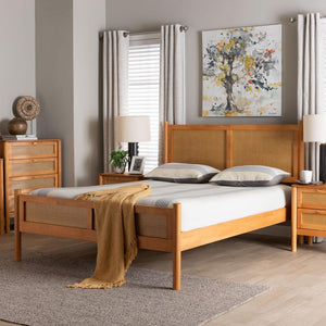 Baxton Studio Baxton Studio Jenn Queen Platform Bed - Japandi Design with Distressed Rattan & Warm Wood Elegance MG0224-1-5703R Rattan/NTOak1203-Queen
