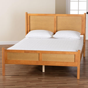 Baxton Studio Baxton Studio Jenn Queen Platform Bed - Japandi Design with Distressed Rattan & Warm Wood Elegance MG0224-1-5703R Rattan/NTOak1203-Queen