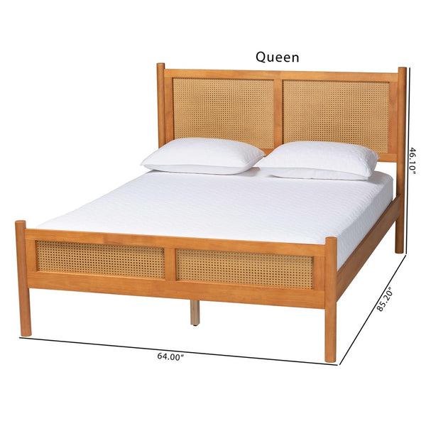 Baxton Studio Baxton Studio Jenn Queen Platform Bed - Japandi Design with Distressed Rattan & Warm Wood Elegance MG0224-1-5703R Rattan/NTOak1203-Queen