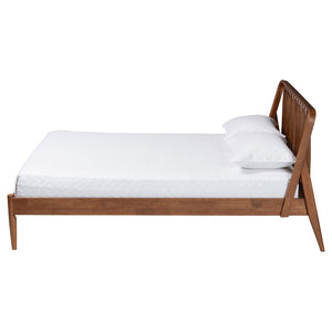 Baxton Studio Baxton Studio Maeron Walnut Brown Queen Platform Bed with Stylish Spindle Headboard & Tapered Legs MG0235-1-Walnut-Queen