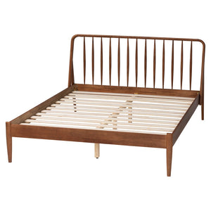 Baxton Studio Baxton Studio Maeron Walnut Brown Queen Platform Bed with Stylish Spindle Headboard & Tapered Legs MG0235-1-Walnut-Queen