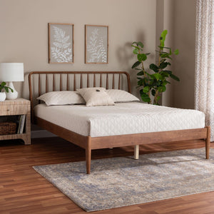 Baxton Studio Baxton Studio Maeron Walnut Brown Queen Platform Bed with Stylish Spindle Headboard & Tapered Legs MG0235-1-Walnut-Queen
