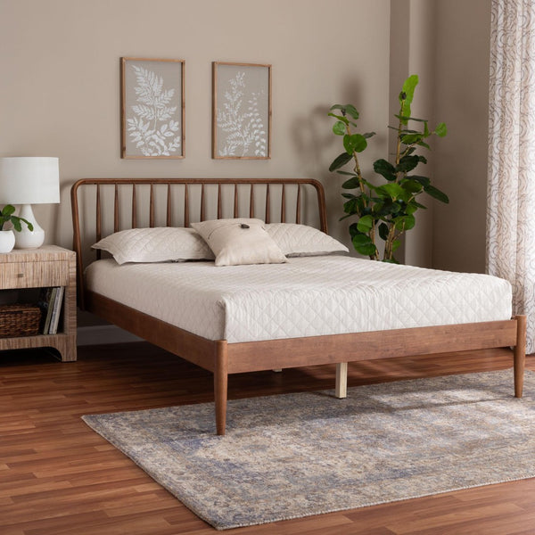 Baxton Studio Baxton Studio Maeron Walnut Brown Queen Platform Bed with Stylish Spindle Headboard & Tapered Legs MG0235-1-Walnut-Queen