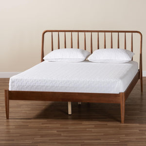 Baxton Studio Baxton Studio Maeron Walnut Brown Queen Platform Bed with Stylish Spindle Headboard & Tapered Legs MG0235-1-Walnut-Queen