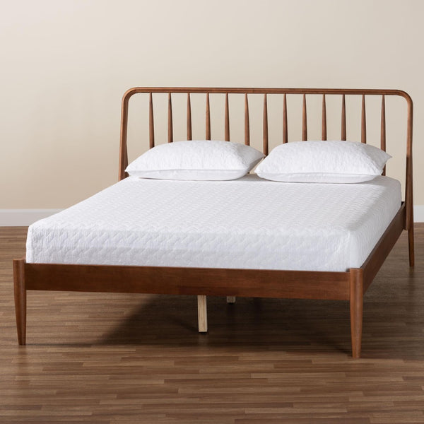 Baxton Studio Baxton Studio Maeron Walnut Brown Queen Platform Bed with Stylish Spindle Headboard & Tapered Legs MG0235-1-Walnut-Queen