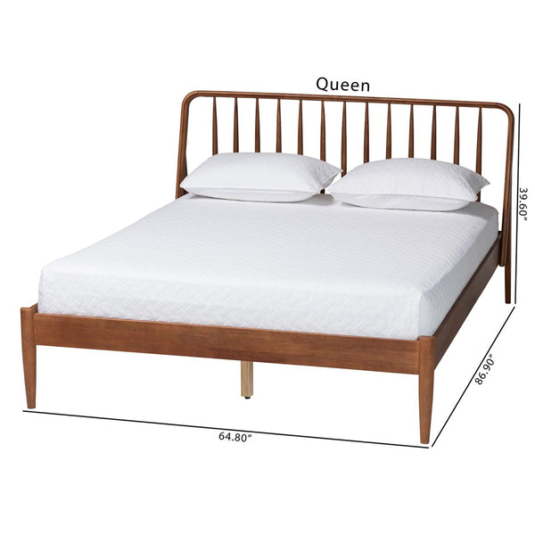 Baxton Studio Baxton Studio Maeron Walnut Brown Queen Platform Bed with Stylish Spindle Headboard & Tapered Legs MG0235-1-Walnut-Queen