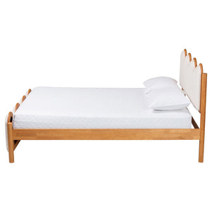 Baxton Studio Baxton Lilia Mid-Century Modern Cream Boucle Queen Platform Bed with Oak Brown Wood Frame Design MG0236-Cream-Queen