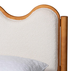 Baxton Studio Baxton Lilia Mid-Century Modern Cream Boucle Queen Platform Bed with Oak Brown Wood Frame Design MG0236-Cream-Queen