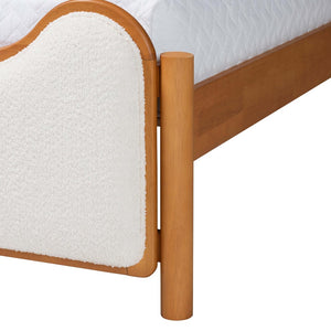 Baxton Studio Baxton Lilia Mid-Century Modern Cream Boucle Queen Platform Bed with Oak Brown Wood Frame Design MG0236-Cream-Queen