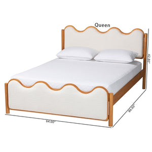 Baxton Studio Baxton Lilia Mid-Century Modern Cream Boucle Queen Platform Bed with Oak Brown Wood Frame Design MG0236-Cream-Queen