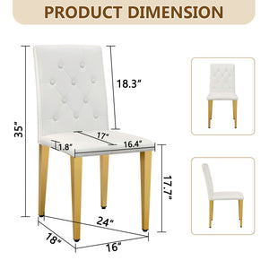 English Elm 4-pack PU dining chairs with ergonomic buckle backrest, high-density sponge seat, gold metal legs elegant luxury White+Gold W1151P295709