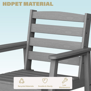 English Elm Single imitation wood grain outdoor dining chair with armrests, waterproof, UV-resistant comfort and durable support Grey T3898P371339