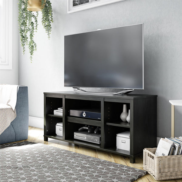 English Elm Parsons TV Stand for TVs up to 50" with ample open shelving, cord management, modern oak finish Black B2733P384489
