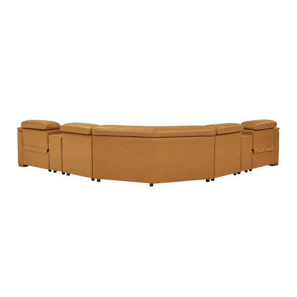 English Elm Leather Match Power Reclining Sectional with Storage Console and Adjustable Headrests Ginger B2748S00026