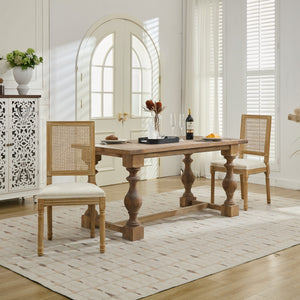 English Elm French Louis Dining Chair Set of 2 with Carved Solid Wood Frame, Rattan Back, Plush Foam Seating, 300lb Capacity Beige W1143P335056