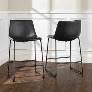 English Elm Walker Edison - Industrial Industrial Faux Leather Counter Stools Set of 2 Black PU Leather Backrest Powder-Coated Steel Legs Modern Luxe 95-char //</invalid> B185P169310